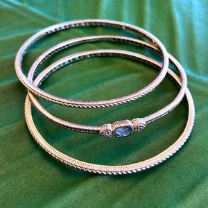 3 Judith Ripka Sterling Silver Bangle Bracelets Blue Crystal Totally Round